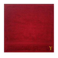 BYFT Daffodil (Burgundy) Monogrammed Face Towel (30 x 30 Cm-Set of 6) 100% Cotton, Absorbent and Quick dry, High Quality Bath Linen-500 Gsm Golden Thread Letter "Y"