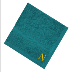 BYFT Daffodil (Turquoise Blue) Monogrammed Face Towel (30 x 30 Cm-Set of 6) 100% Cotton, Absorbent and Quick dry, High Quality Bath Linen-500 Gsm Golden Thread Letter "N"