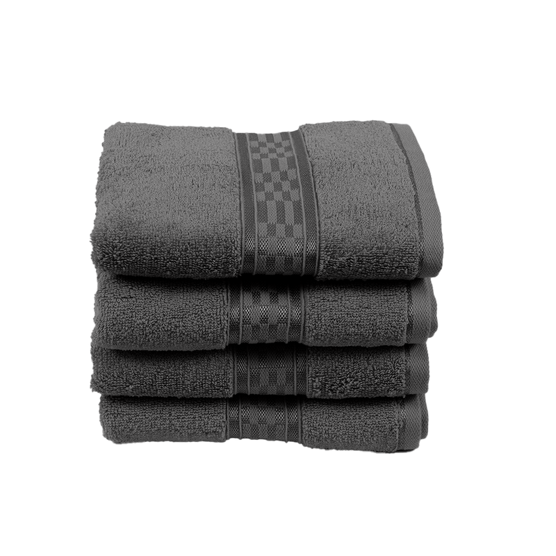 BYFT Home Ultra (Grey) Premium Hand Towel  (50 x 90 Cm - Set of 4) 100% Cotton Highly Absorbent, High Quality Bath linen with Checkered Dobby 550 Gsm