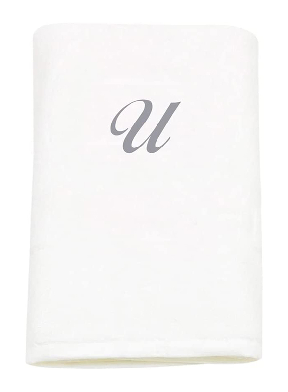 BYFT 100% Cotton Embroidered Letter U Bath Towel, 70 x 140cm, White/Silver