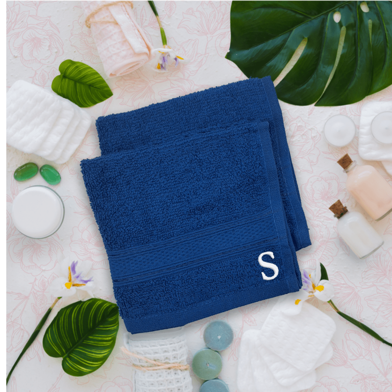 BYFT Daffodil (Royal Blue) Monogrammed Face Towel (30 x 30 Cm-Set of 6) 100% Cotton, Absorbent and Quick dry, High Quality Bath Linen-500 Gsm White Thread Letter "S"