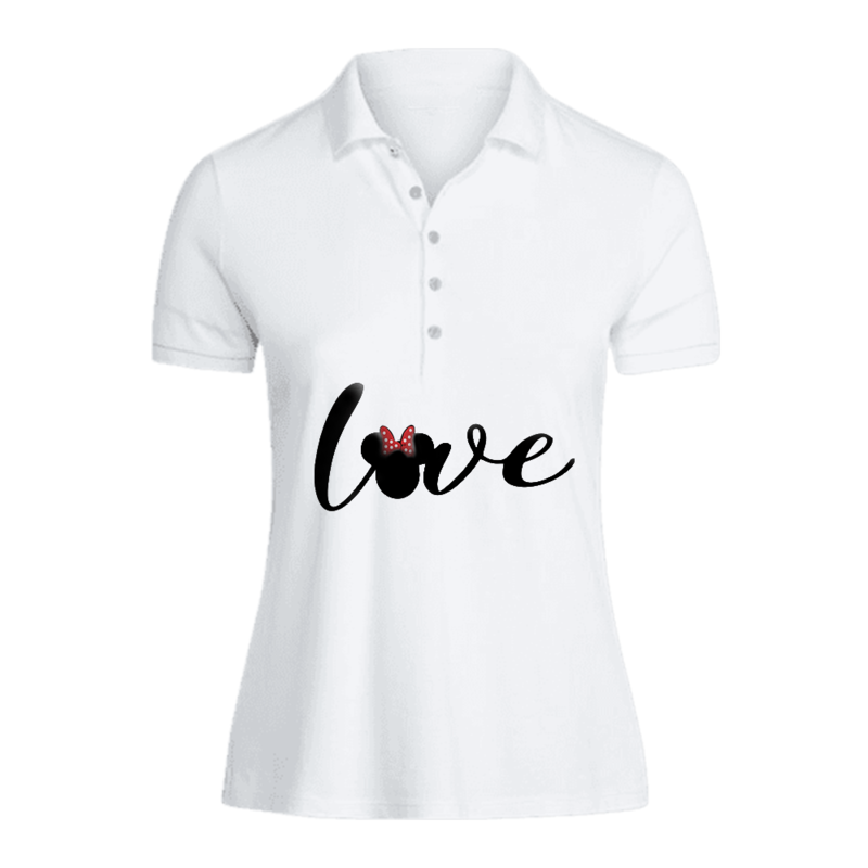 BYFT (White) Printed Cotton T-shirt (Minnie Love) Personalized Polo Neck T-shirt For Women (Large)-Set of 1 pc-220 GSM