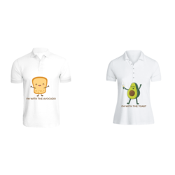 BYFT (White) Couple Printed Cotton T-shirt (The Avocado to My Toast) Personalized Polo Neck T-shirt (Large)-Set of 2 pcs-220 GSM