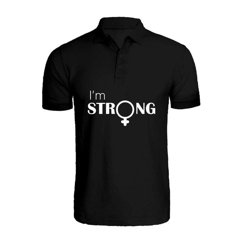 BYFT (Black) Printed Cotton T-shirt (I am Strong) Personalized Polo Neck T-shirt For Women (Small)-Set of 1 pc-220 GSM