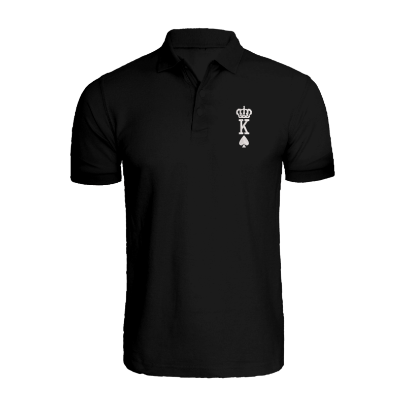 BYFT (Black) Embroidered Cotton T-shirt (Crown King Spades) Personalized Polo Neck T-shirt For Men (XL)-Set of 1 pc-220 GSM