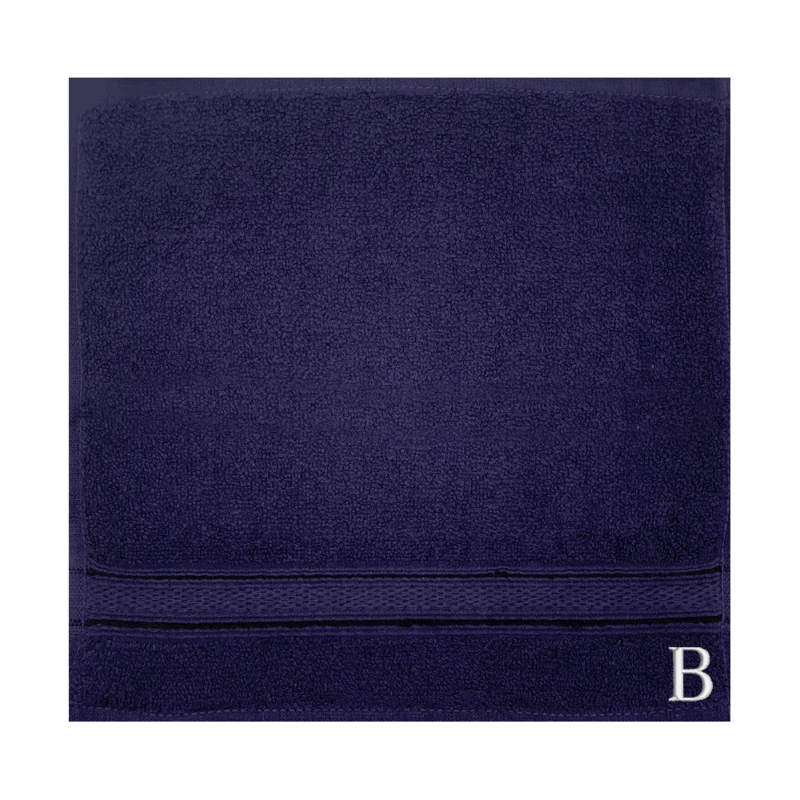 BYFT Daffodil (Navy Blue) Monogrammed Face Towel (30 x 30 Cm - Set of 6) 100% Cotton, Absorbent and Quick dry, High Quality Bath Linen- 500 Gsm White Thread Letter "A"