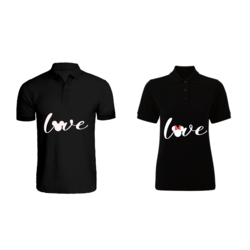 BYFT (Black) Couple Printed Cotton T-shirt (Mickey & Minnie Love) Personalized Polo Neck T-shirt (XL)-Set of 2 pcs-220 GSM