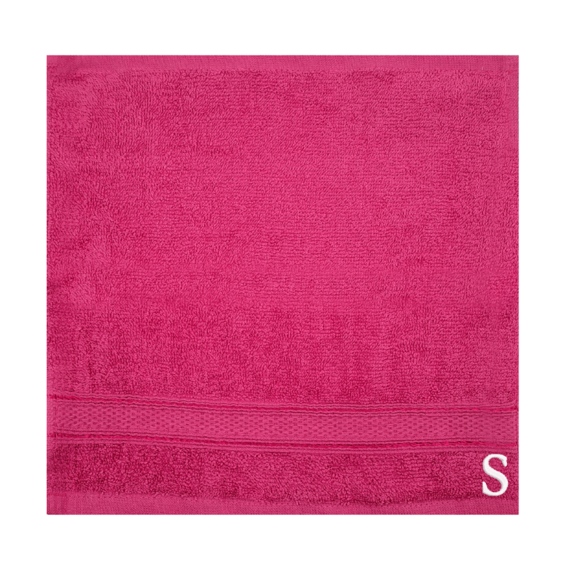 BYFT Daffodil (Fuchsia Pink) Monogrammed Face Towel (30 x 30 Cm-Set of 6) 100% Cotton, Absorbent and Quick dry, High Quality Bath Linen-500 Gsm White Thread Letter "S"