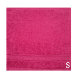 BYFT Daffodil (Fuchsia Pink) Monogrammed Face Towel (30 x 30 Cm-Set of 6) 100% Cotton, Absorbent and Quick dry, High Quality Bath Linen-500 Gsm White Thread Letter "S"