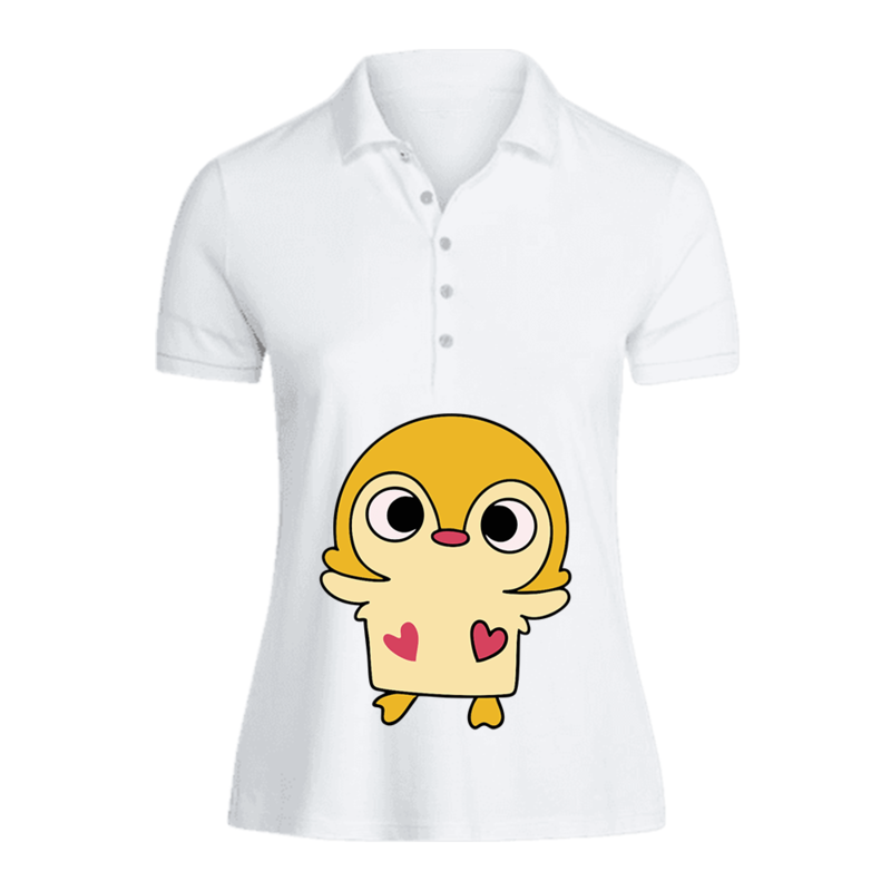 BYFT (White) Printed Cotton T-shirt (Cute Duck) Personalized Polo Neck T-shirt For Women (Large)-Set of 1 pc-220 GSM