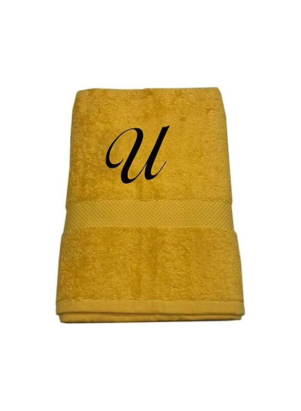 

BYFT 100% Cotton Embroidered Letter U Bath Towel, 70 x 140cm, Yellow/Black