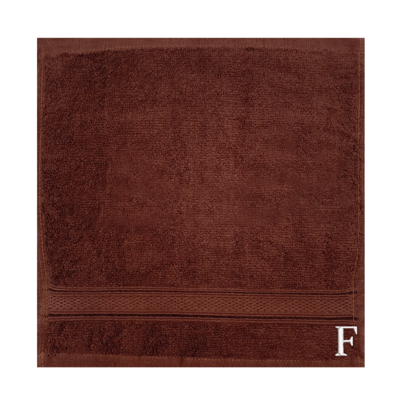 BYFT Daffodil (Brown) Monogrammed Face Towel (30 x 30 Cm-Set of 6) 100% Cotton, Absorbent and Quick dry, High Quality Bath Linen-500 Gsm White Thread Letter "F"