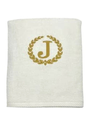 BYFT 100% Cotton Embroidered Monogrammed Letter J Bath Towel, 70 x 140cm, White/Gold