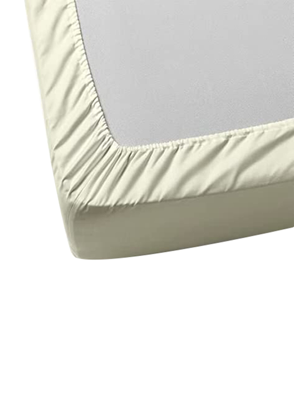 BYFT Tulip 100% Percale Cotton Fitted Bed Sheet, 180 Tc, 160 x 210 + 30cm, Queen, Cream
