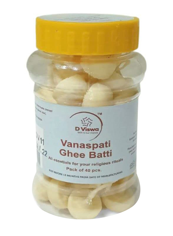 D Viswa Vegan Vanaspati Ghee Round Diya Batti, 40 Pieces, White