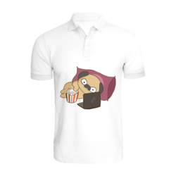BYFT (White) Printed Cotton T-shirt (Binge Watching Pug) Personalized Polo Neck T-shirt For Men (XL)-Set of 1 pc-220 GSM