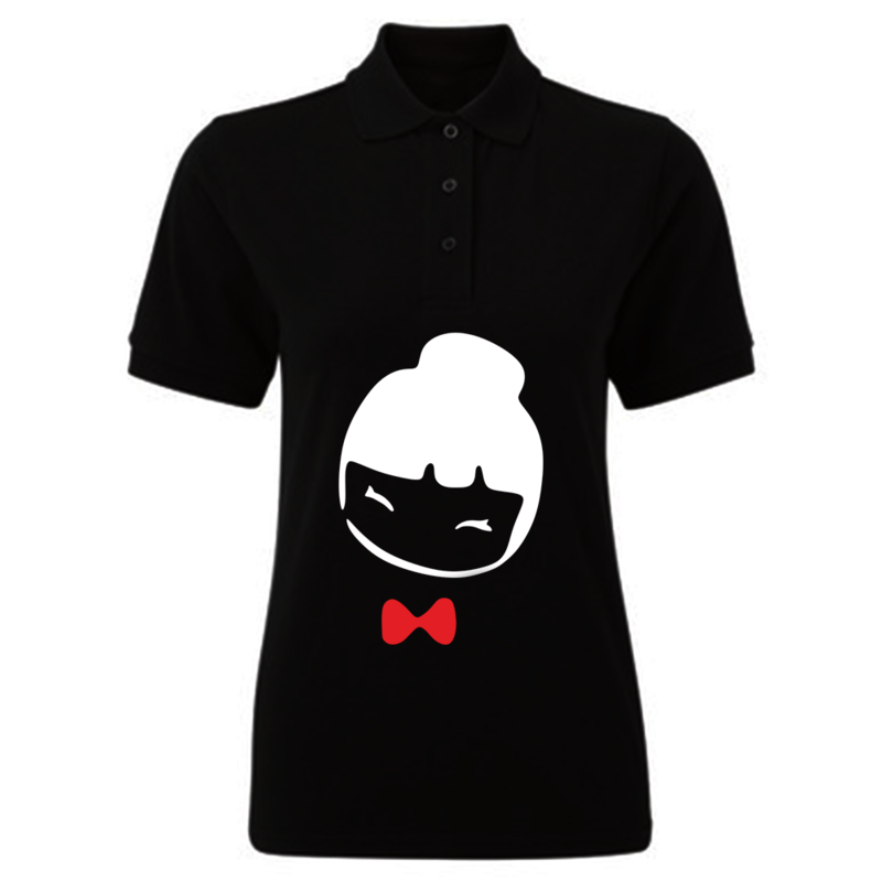 

BYFT (Black) Printed Cotton T-shirt (Chinese Doll) Personalized Polo Neck T-shirt For Women (Small)-Set of 1 pc-220 GSM