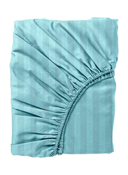 BYFT Tulip 100% Cotton Satin Stripe Fitted Bed Sheet, 300 Tc, 1cm, 180 x 210 + 30cm, King, Sea Green