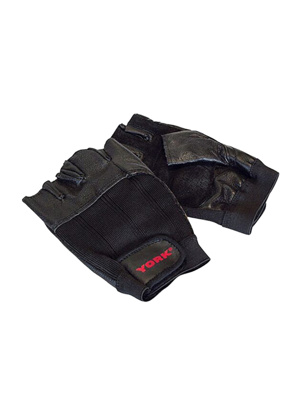 York Fitness Deluxe Leather Workout Gloves, Medium, Black/Red