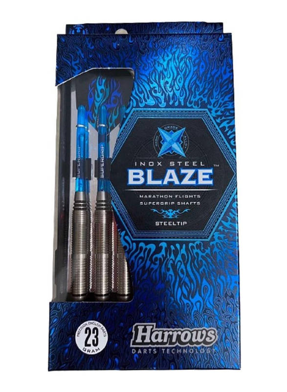 Harrows 3-Piece Blaze Dart Set, 23gm, BD821, Blue/Silver