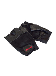 York Fitness Deluxe Leather Workout Gloves, Large, Black/Red