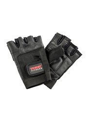York Fitness Power Wrap Weight Lifting Gloves with Leather, Medium, Black/Red