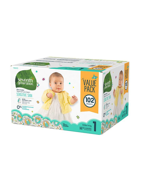 Seventh Generation Free & Clear Diapers, Size 1, 4-6 Kg, 102 Count