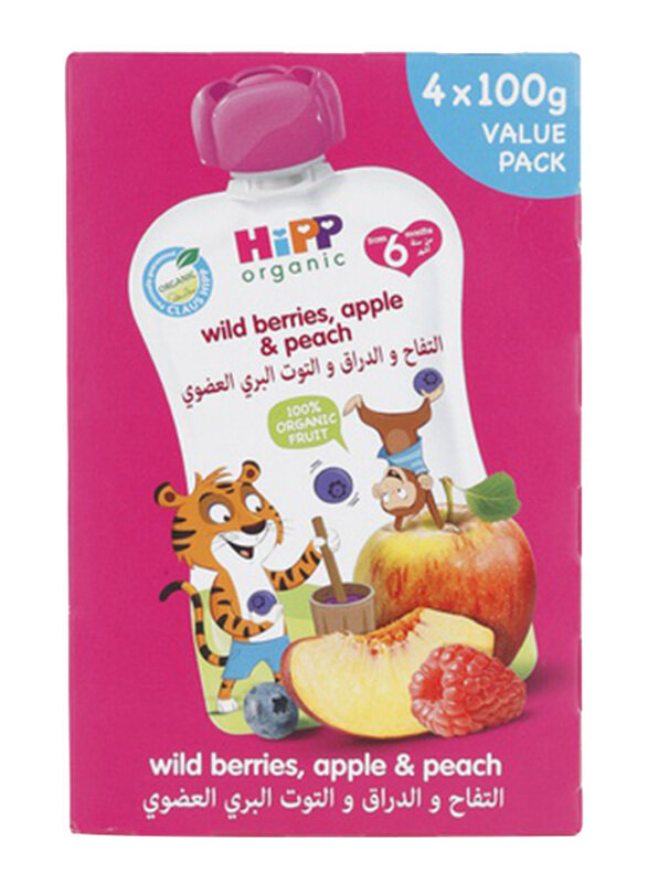 

Hipp Organic Wild Berries, Apple & Peach Puree Food, 4 x 100g