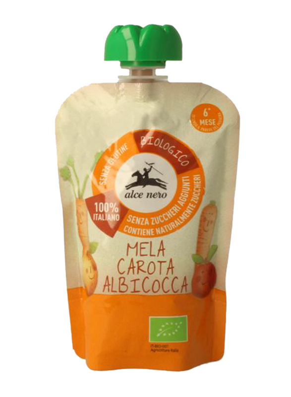 Alce Nero Organic Apple, Carrot & Apricot Puree Pouch, 100g