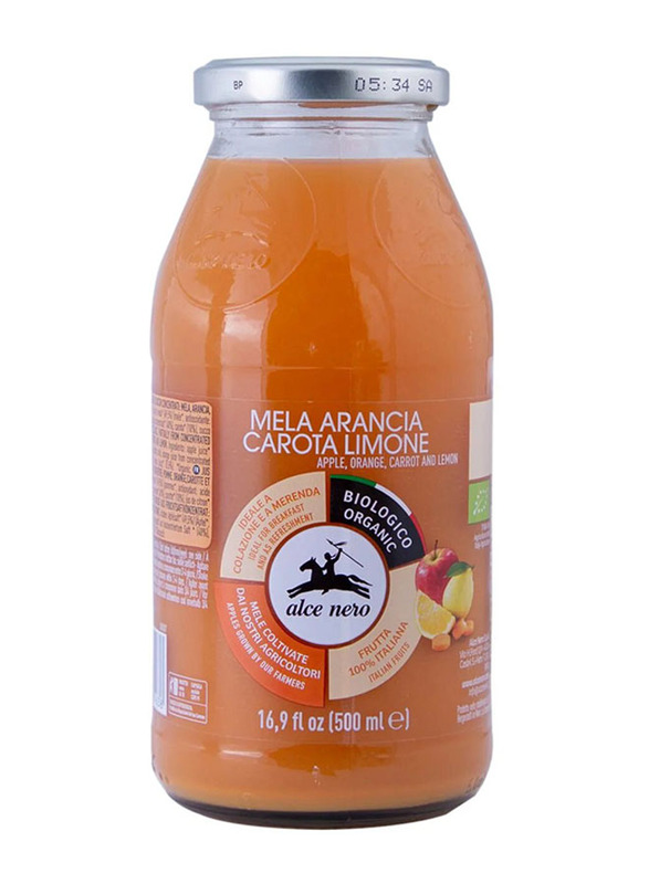 Alce Nero Organic 100% Apple Orange Carrot Lemon Juice, 500ml