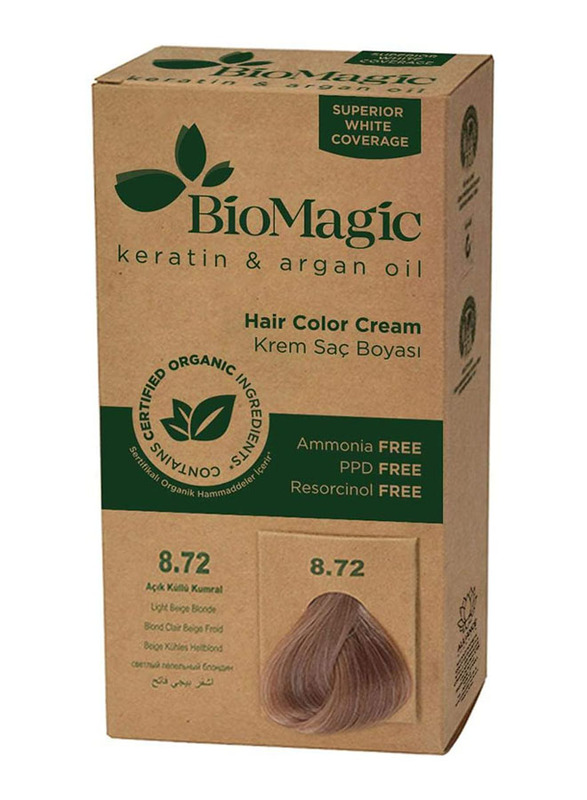 Biomagic Keratin & Argan Oil Hair Colour Cream, 60ml, 8.72 Light Beige Blonde