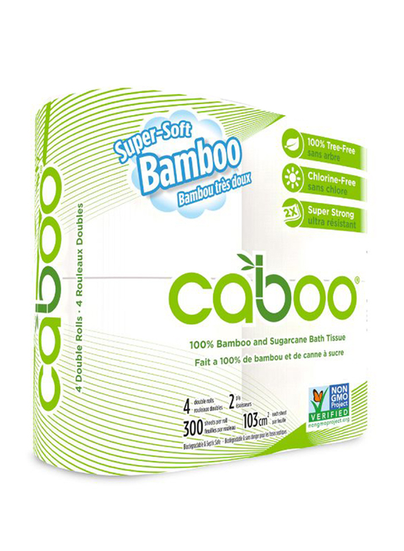 Caboo Bathroom Tissue Towel Roll, 4 Rolls x 300 Sheet