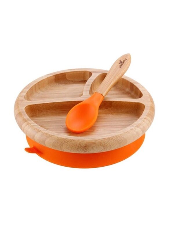 

Avanchy Bamboo Suction Classic Plate and Spoon, Orange