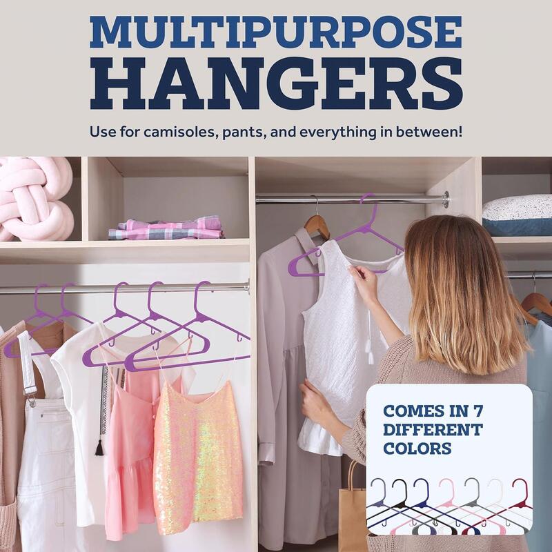 Zober Plastic Hangers 50 Pack  Purple Plastic Hangers  Space Saving Clothes Hangers for Shirts Pants & for Everyday Use Clothing Hangers with Hooks