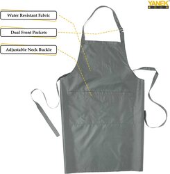 Yanek Waterproof Adjustable Bib Unisex Chef Kitchen Apron with Pockets, Grey
