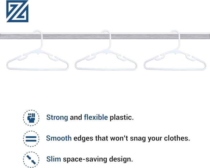 Zober Plastic Hangers 50 Pack - Standard Set of Slim Heavy Duty Clothes Hangers w/Hooks for Coats, Jackets & Pants for Everyday Use, White