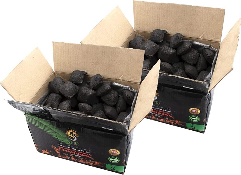 Yanek Coconut Shell Long Lasting BBQ Charcoal Briquettes, 10 Kg, Black