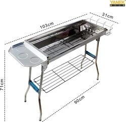 Yanek Big Stainless Steel Foldable and Portable BBQ Grill Stand with Flap, Large, Silver