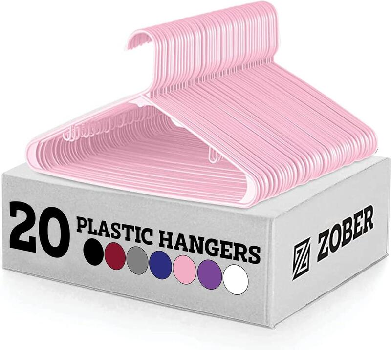 Clothes Hangers  Pink Plastic Hangers 20 Pack for Shirts Dresses and Pants  Durable Flexible Plastic Clothing Hangers