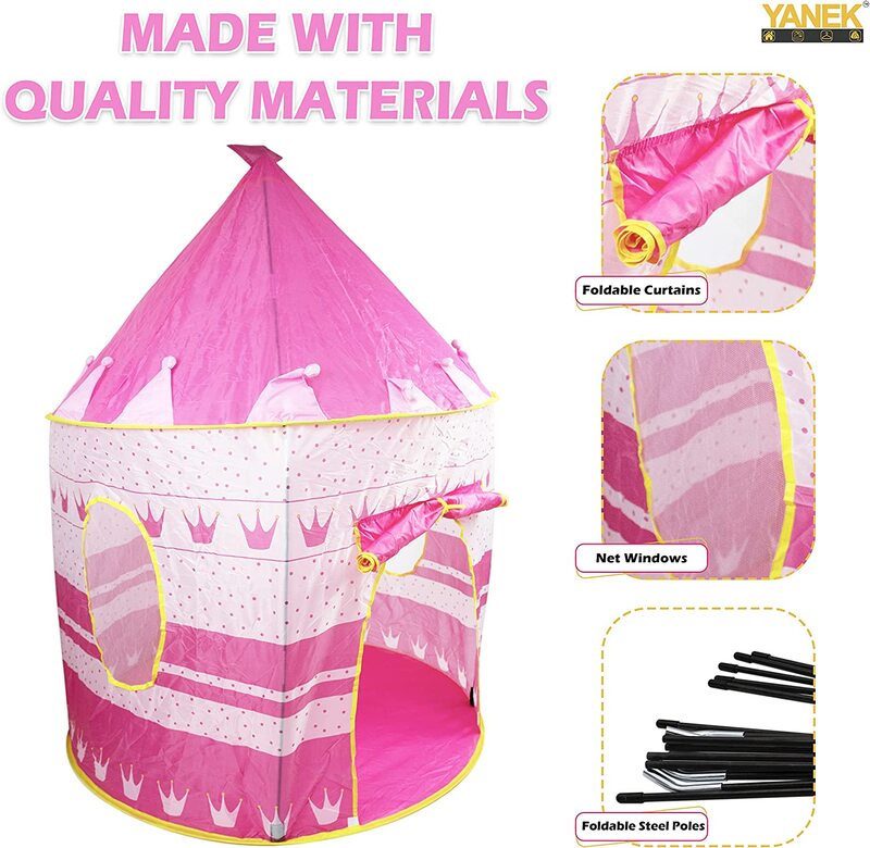 Yanek Foldable Castle Playhouse Kids Play Tent with Portable Carry Bag, Pink