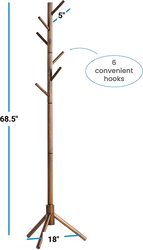 Zober Premium Free Standing Wooden Coat Rack with 6 Hooks, Vintage