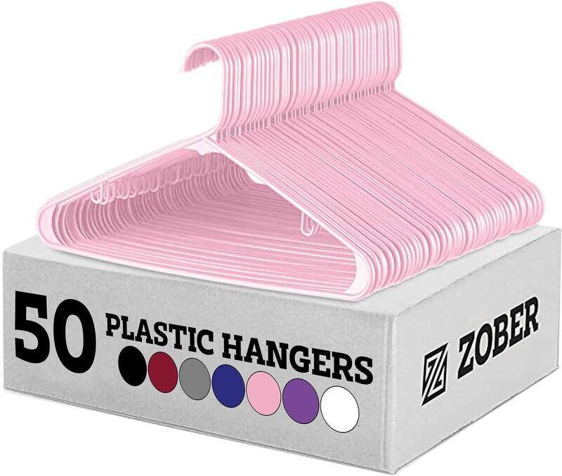 

Zober Plastic Hangers 50 Pack Pink Plastic Hangers Space Saving Clothes Hangers for Shirts Pants & for Everyday Use Clothing Hangers with Hooks