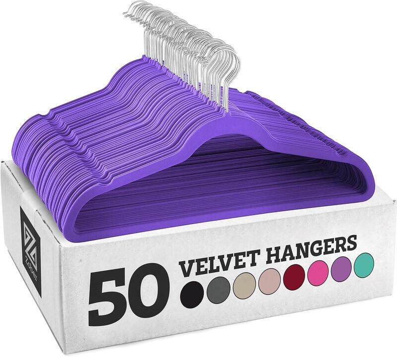 

Zober Velvet Hangers 50 Pack Heavy Duty Purple Hangers for Coats Pants & Dress Clothes Non Slip Clothes Hanger Set Space Saving Felt Hangers for Cl