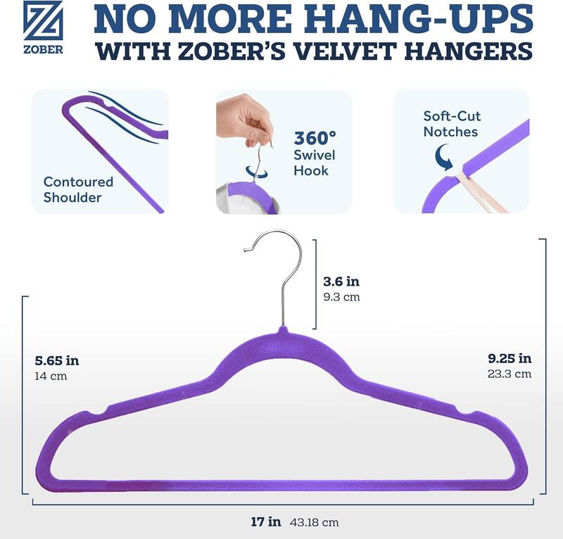 Zober Velvet Hangers 100 Pack  Heavy Duty Purple Hangers for Coats Pants & Dress Clothes  Non Slip Clothes Hanger Set  Space Saving Felt Hangers for Clothing