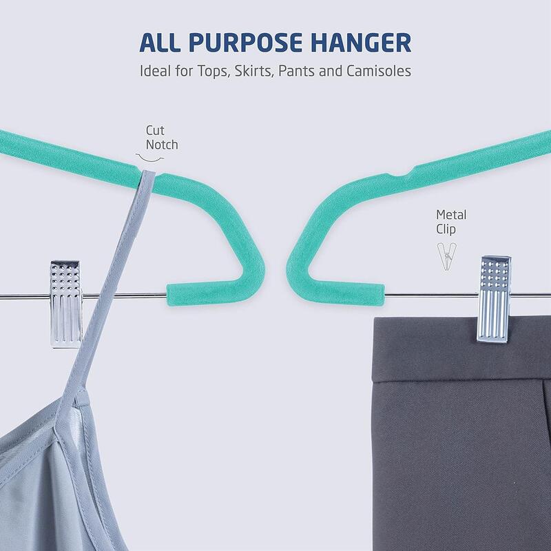 Zober Velvet Hangers with Clips  Pack of 20 Metal Clip Hangers for Pants  Notched Turquoise Velvet Skirt Hangers for Pants, Skirts, Suits, Dresses & Shirts w/ 360 Degree Hook - Non Slip Felt Hangers