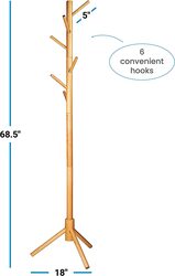 Zober Premium Free Standing Wooden Coat Rack with 6 Hooks, Natural