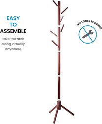 Zober Premium Free Standing Wooden Coat Rack with 6 Hooks, Cherry