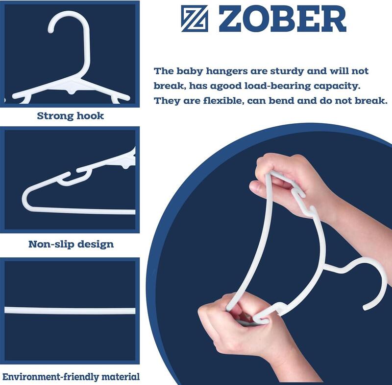 Zober Plastic Hangers 50 Pack - Standard Set of Slim Heavy Duty Clothes Hangers w/Hooks for Coats, Jackets & Pants for Everyday Use, White