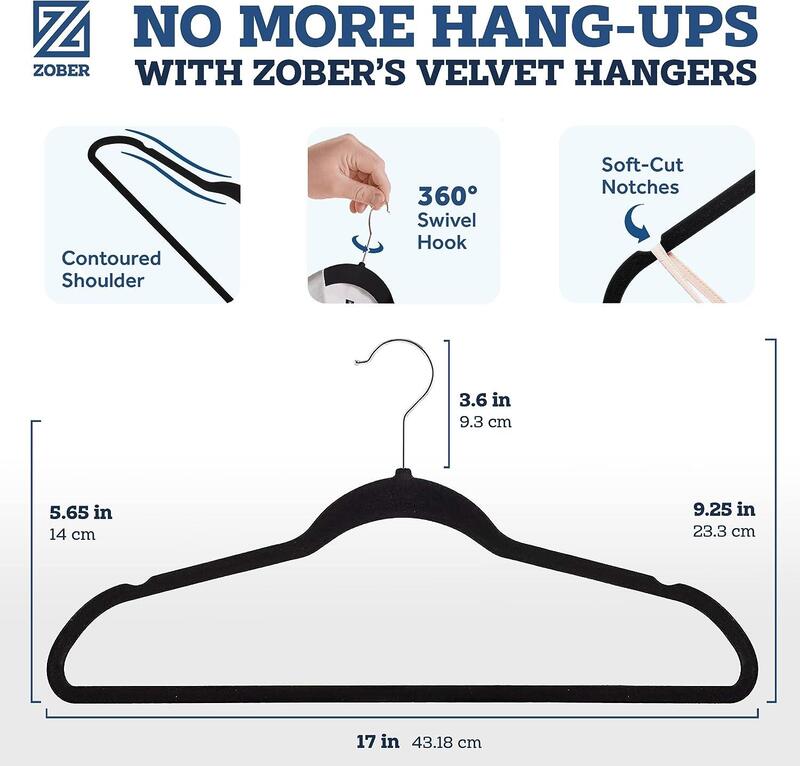 Premium Black Velvet Hangers 30 Pack - Ultra Thin Space Saving Suit Hangers - Heavy Duty - Non Slip Velvet Coat Hanger - 360° Swivel Hook - Flock Clothes Hangers For Suits, Jackets, Trousers, Jeans