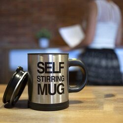 350ml Stainless Steel Self Stirring Coffee Mug Cup, Black